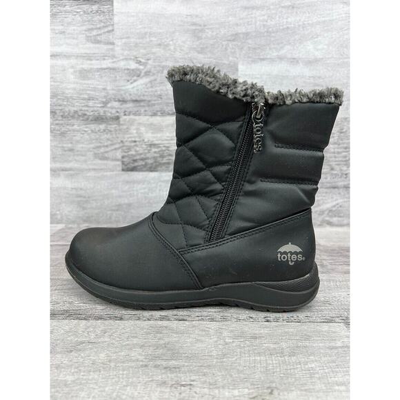 Totes Womens Insulated Quilted Winter Boots Size 6M Black With Faux Fur Trim - Picture 4 of 8